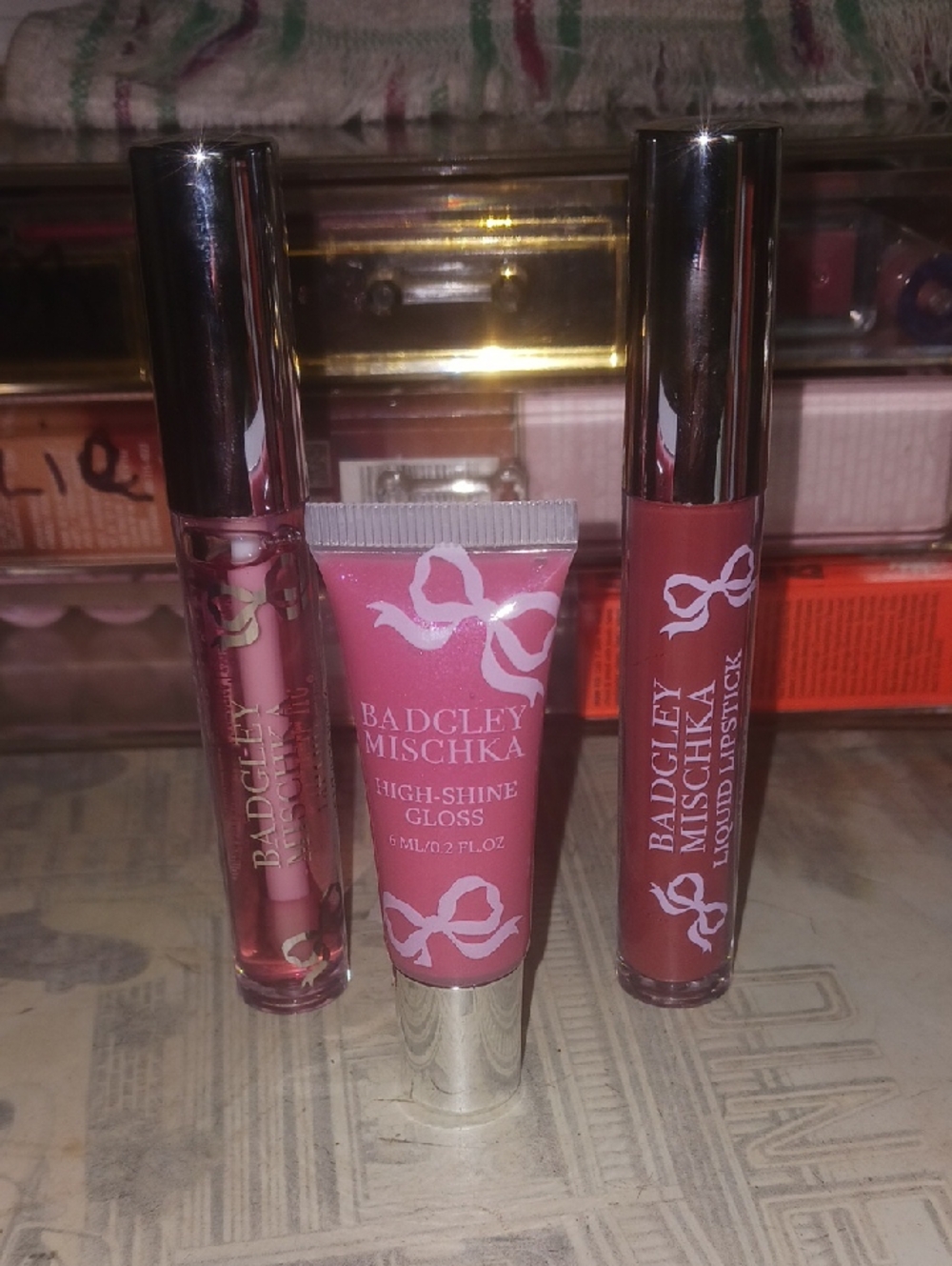 Badgley Mischka Pink Lip Gloss & Liquid Lipstick Trio